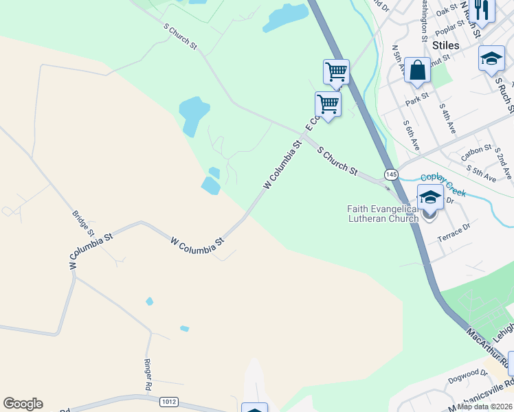 map of restaurants, bars, coffee shops, grocery stores, and more near 3454 West Columbia Street in Lehigh County