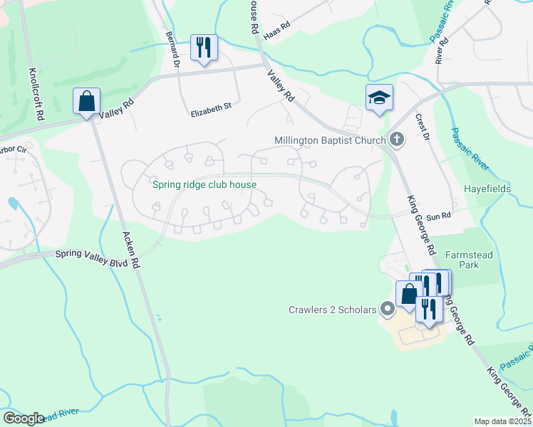 map of restaurants, bars, coffee shops, grocery stores, and more near 263 Potomac Drive in Bernards