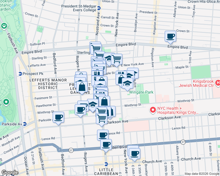map of restaurants, bars, coffee shops, grocery stores, and more near 423 Fenimore Street in Brooklyn