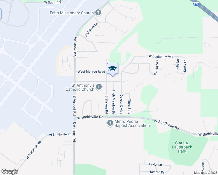 map of restaurants, bars, coffee shops, grocery stores, and more near 2518 South Skyway Road in Peoria