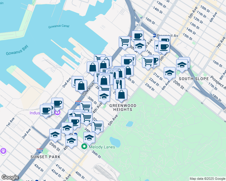 map of restaurants, bars, coffee shops, grocery stores, and more near 781 4th Avenue in Brooklyn