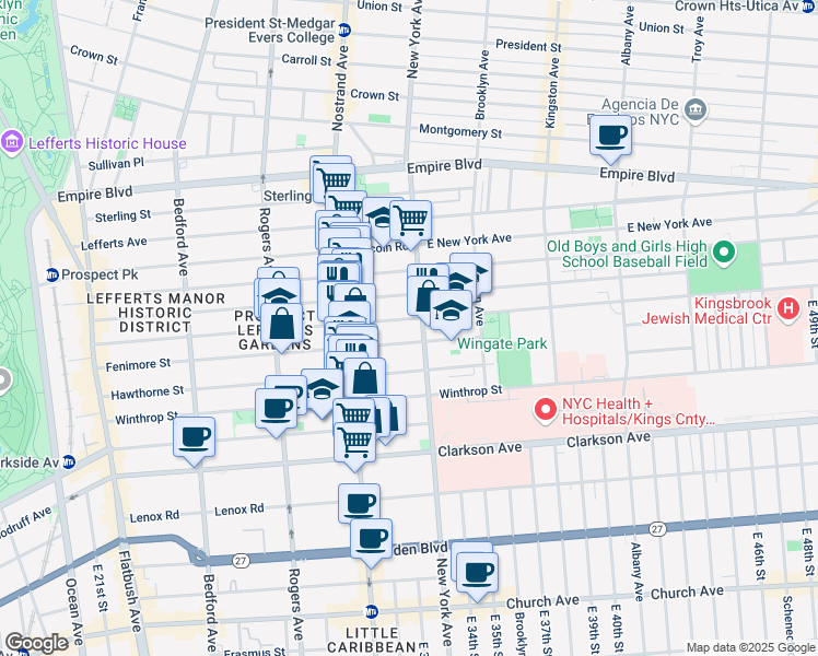 map of restaurants, bars, coffee shops, grocery stores, and more near 423 Fenimore Street in Brooklyn