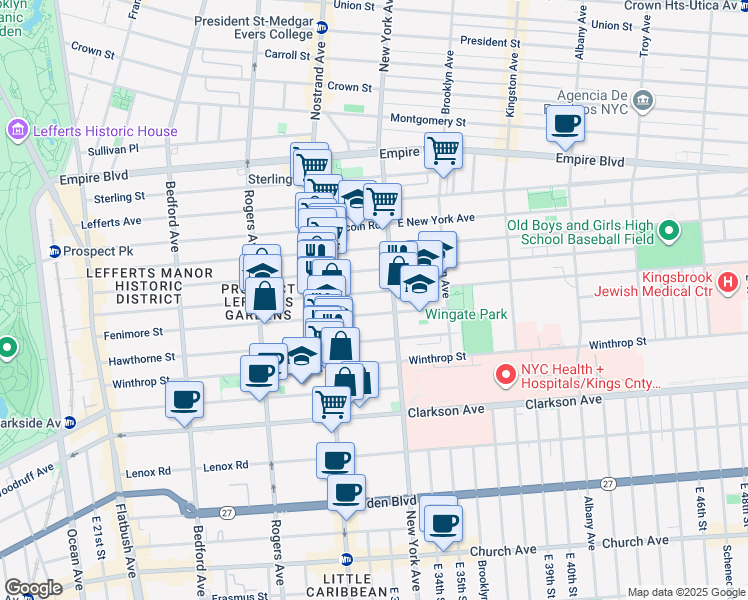 map of restaurants, bars, coffee shops, grocery stores, and more near 423 Fenimore Street in Brooklyn