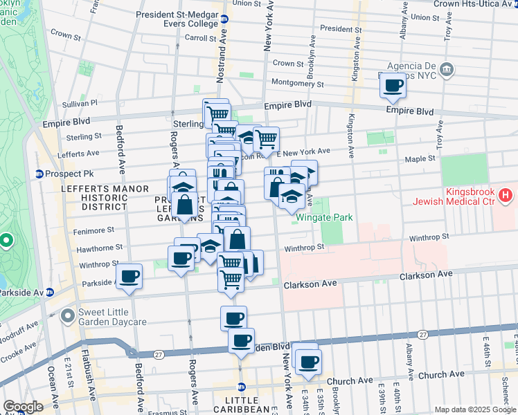 map of restaurants, bars, coffee shops, grocery stores, and more near 423 Fenimore Street in Brooklyn