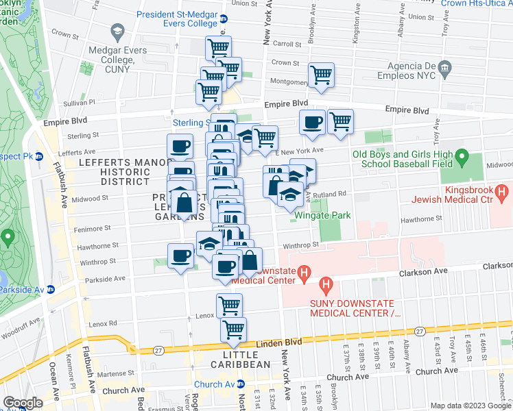 map of restaurants, bars, coffee shops, grocery stores, and more near 423 Fenimore Street in Brooklyn