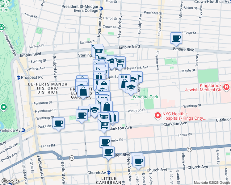 map of restaurants, bars, coffee shops, grocery stores, and more near 423 Fenimore Street in Brooklyn