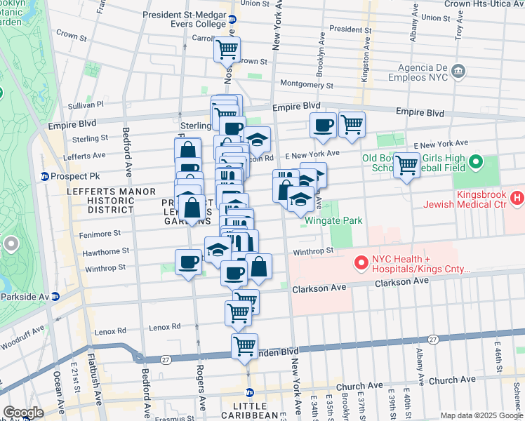 map of restaurants, bars, coffee shops, grocery stores, and more near 423 Fenimore Street in Brooklyn