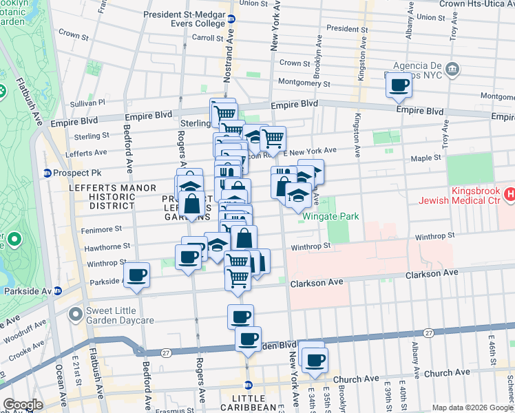 map of restaurants, bars, coffee shops, grocery stores, and more near 423 Fenimore Street in Brooklyn