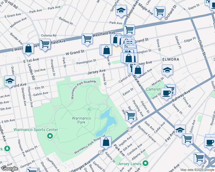 map of restaurants, bars, coffee shops, grocery stores, and more near 820 Canton Street in Elizabeth