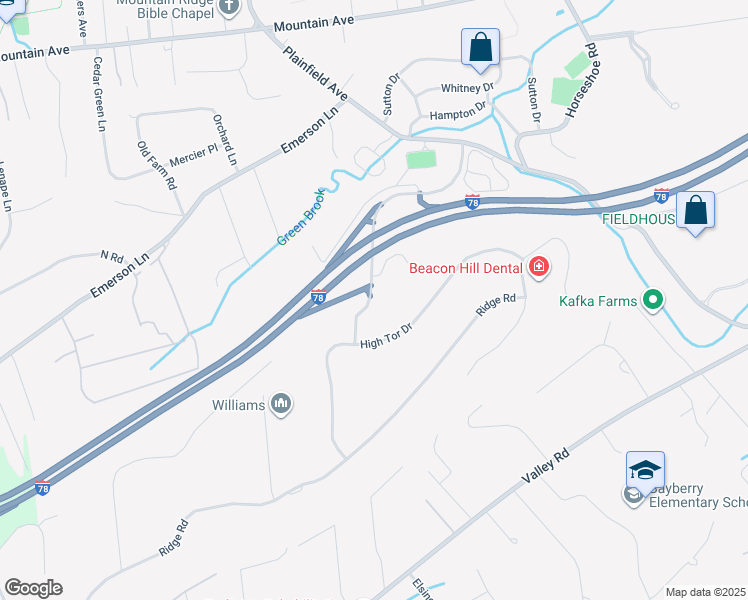 map of restaurants, bars, coffee shops, grocery stores, and more near 17 Drift Road in Watchung