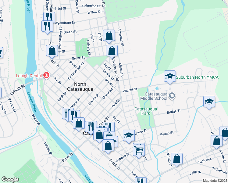 map of restaurants, bars, coffee shops, grocery stores, and more near 721 5th Street in Catasauqua