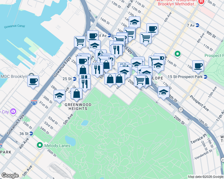 map of restaurants, bars, coffee shops, grocery stores, and more near in Brooklyn
