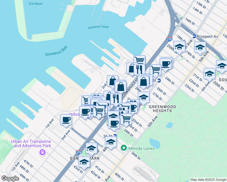 map of restaurants, bars, coffee shops, grocery stores, and more near 850 3rd Avenue in Brooklyn