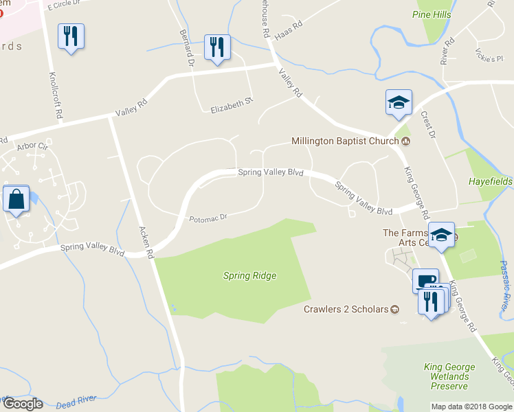 map of restaurants, bars, coffee shops, grocery stores, and more near 272 Potomac Drive in Bernards