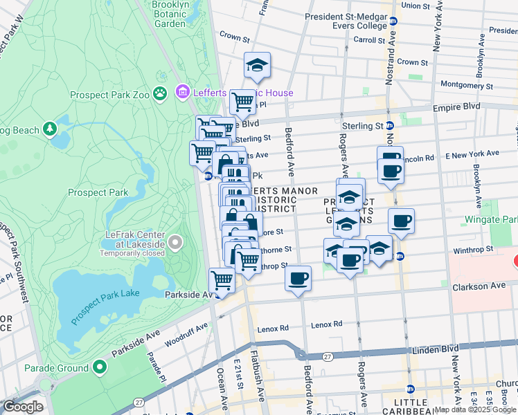 map of restaurants, bars, coffee shops, grocery stores, and more near 47 Rutland Road in Brooklyn