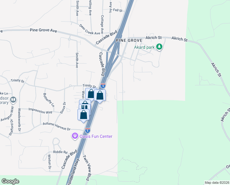 map of restaurants, bars, coffee shops, grocery stores, and more near 3143-3299 Larkin Avenue in Shasta Lake