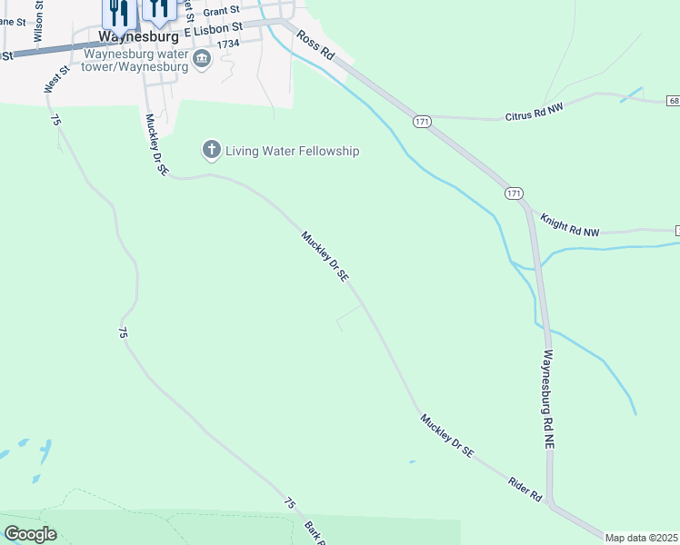 map of restaurants, bars, coffee shops, grocery stores, and more near 9880 Muckley Drive Southeast in Waynesburg