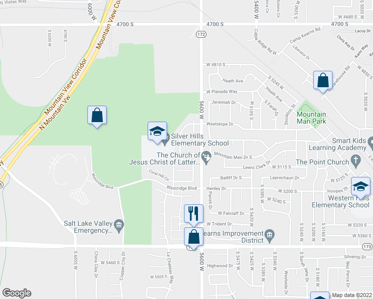 map of restaurants, bars, coffee shops, grocery stores, and more near 5652 Piney Ridge Drive in Salt Lake City