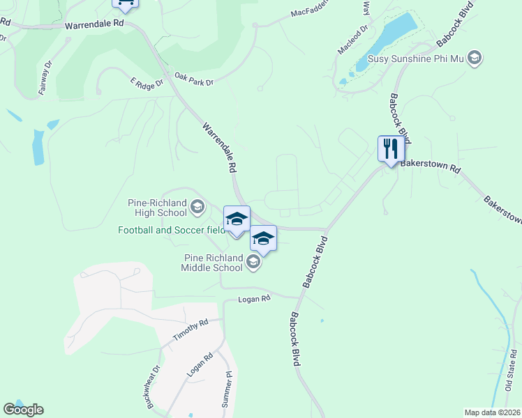 map of restaurants, bars, coffee shops, grocery stores, and more near 704 Warrendale Road in Gibsonia