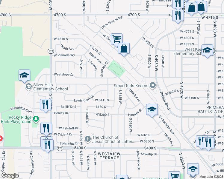 map of restaurants, bars, coffee shops, grocery stores, and more near 5075 Jedediah Drive in Salt Lake City