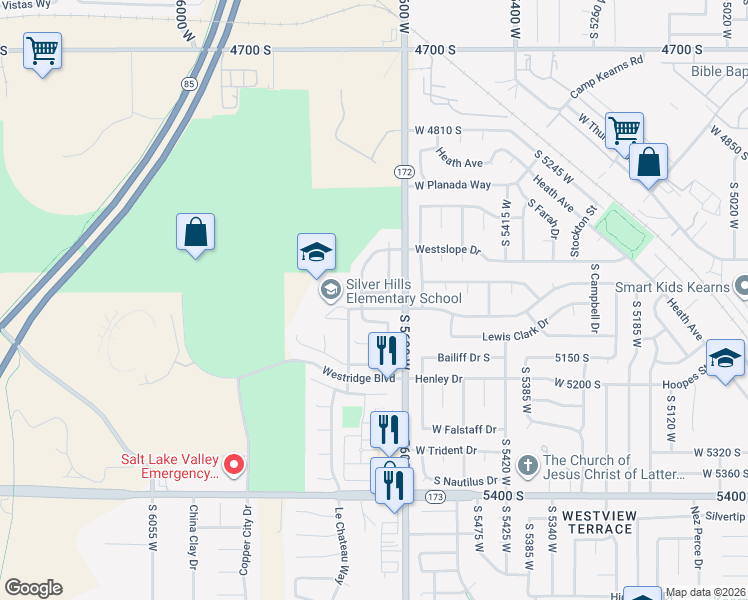 map of restaurants, bars, coffee shops, grocery stores, and more near 5652 Piney Ridge Drive in Salt Lake City