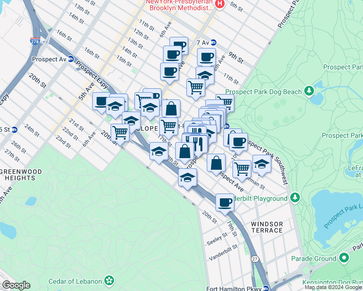 map of restaurants, bars, coffee shops, grocery stores, and more near 465 17th Street in Brooklyn