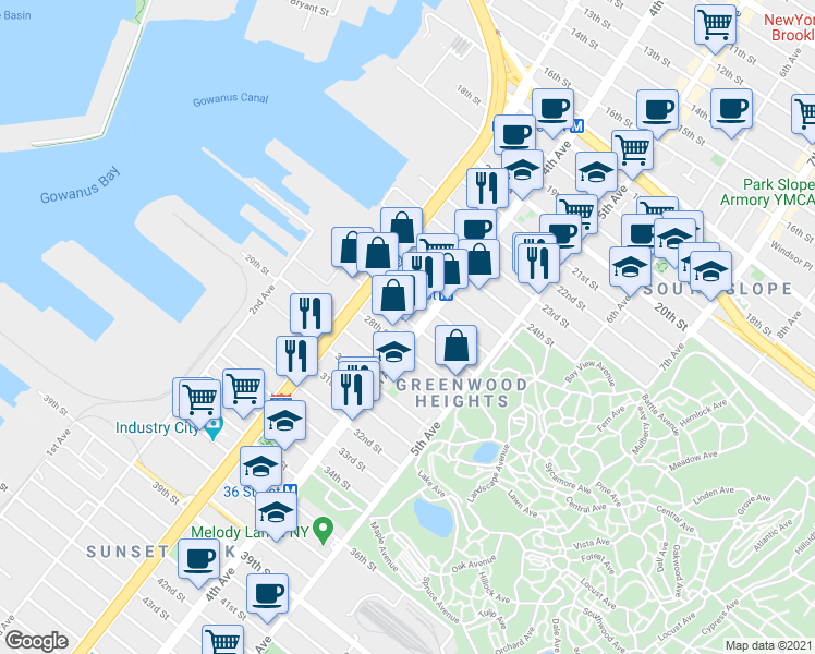 map of restaurants, bars, coffee shops, grocery stores, and more near 793 4th Avenue in Brooklyn