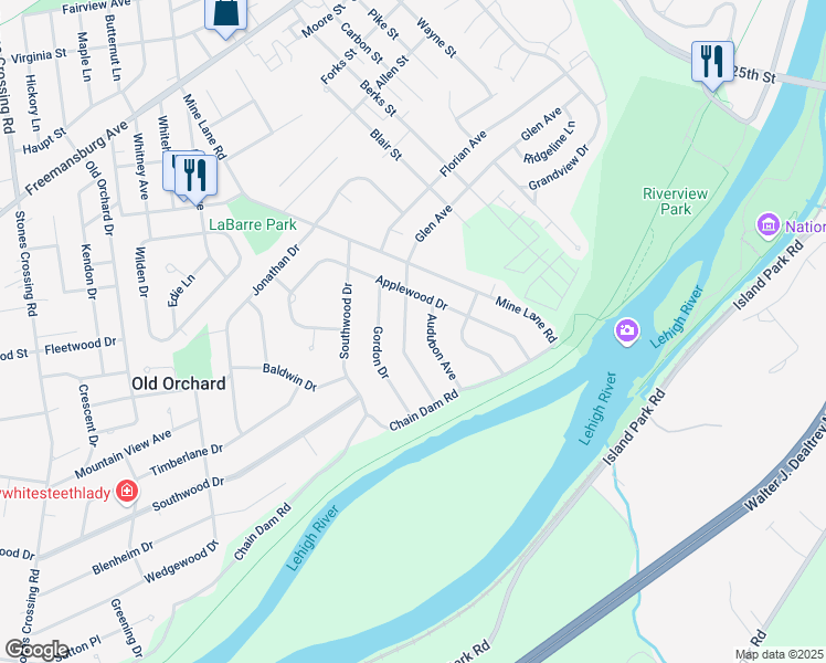 map of restaurants, bars, coffee shops, grocery stores, and more near 3527 Glen Avenue in Easton