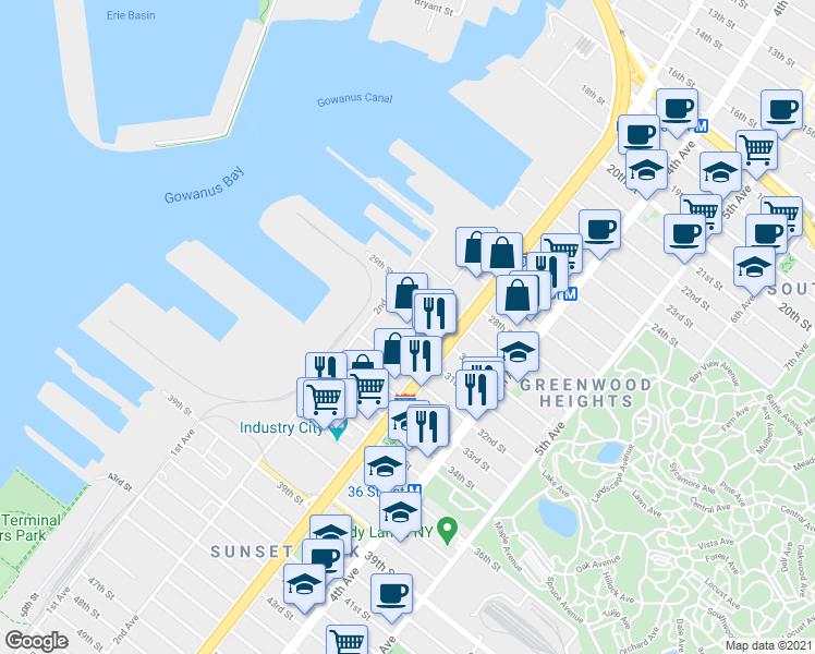 map of restaurants, bars, coffee shops, grocery stores, and more near 850 3rd Avenue in Brooklyn