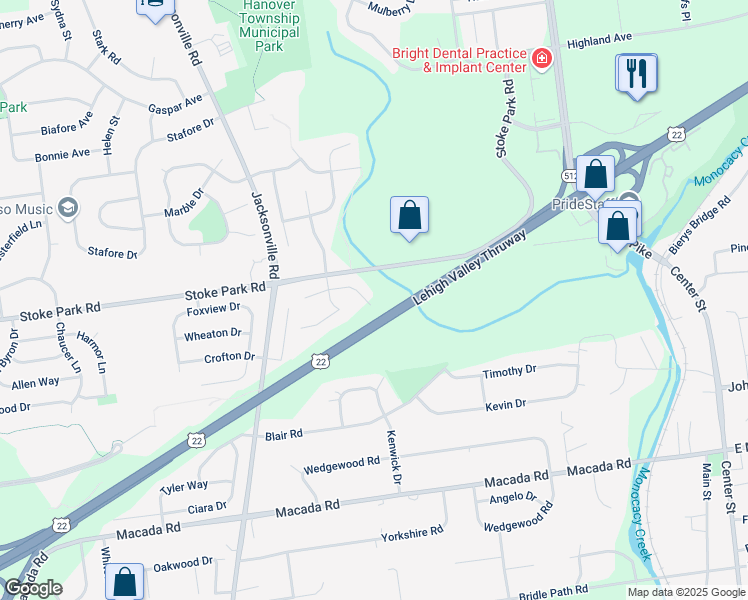 map of restaurants, bars, coffee shops, grocery stores, and more near 679 Briarstone Road in Bethlehem