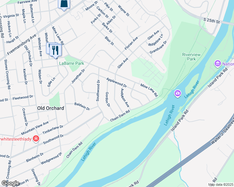 map of restaurants, bars, coffee shops, grocery stores, and more near 3527 Glen Avenue in Easton