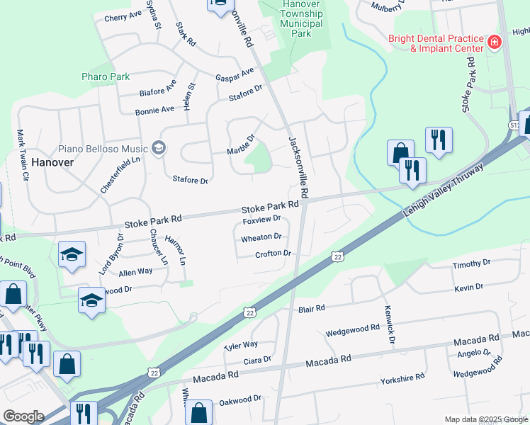 map of restaurants, bars, coffee shops, grocery stores, and more near in Bethlehem