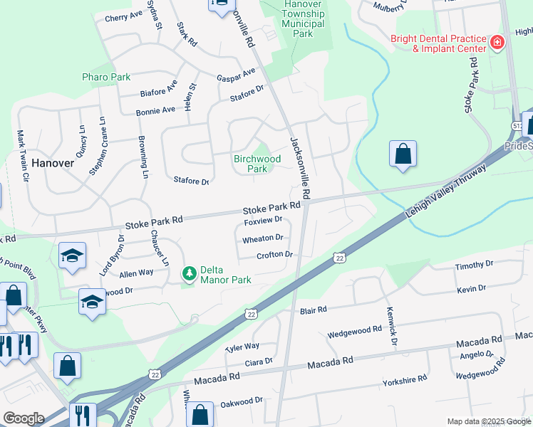 map of restaurants, bars, coffee shops, grocery stores, and more near in Freemansburg