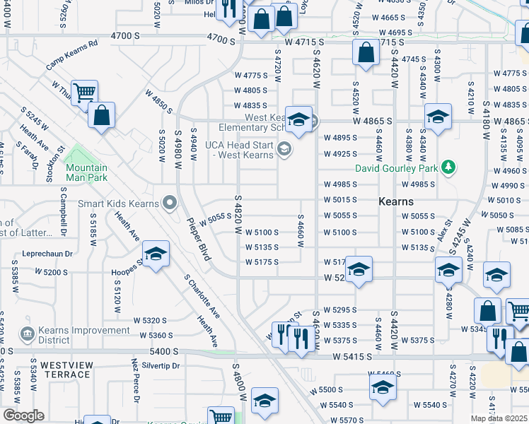 map of restaurants, bars, coffee shops, grocery stores, and more near 4756 West 5055 South in Kearns