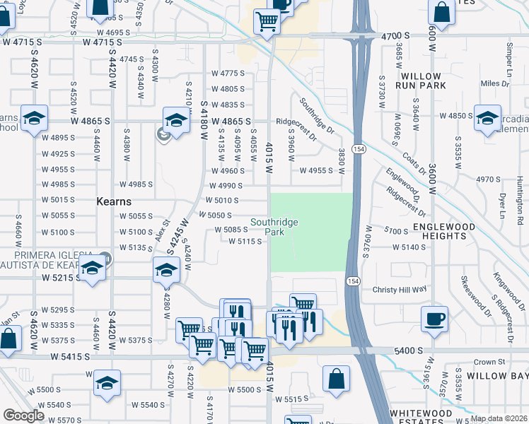 map of restaurants, bars, coffee shops, grocery stores, and more near 5056 4015 West in Kearns