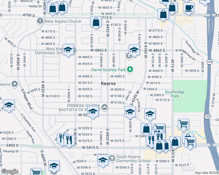 map of restaurants, bars, coffee shops, grocery stores, and more near 4401 West 5055 South in Kearns