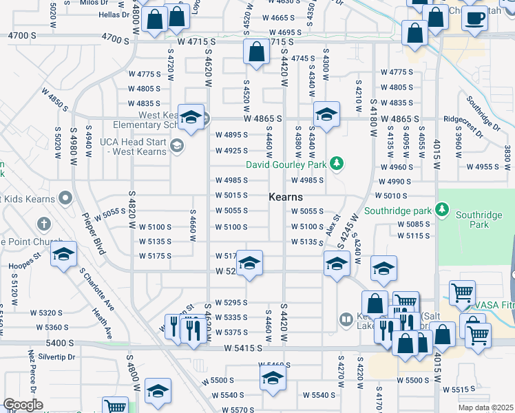 map of restaurants, bars, coffee shops, grocery stores, and more near 4490 West 5055 South in Kearns