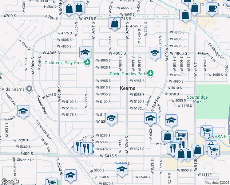 map of restaurants, bars, coffee shops, grocery stores, and more near 4490 West 5055 South in Kearns