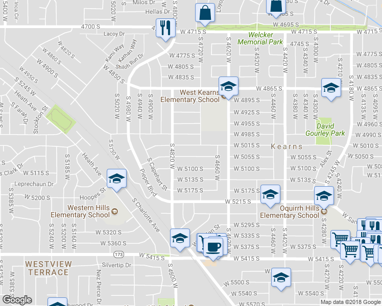 map of restaurants, bars, coffee shops, grocery stores, and more near 4756 West 5055 South in Kearns