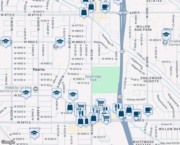 map of restaurants, bars, coffee shops, grocery stores, and more near 5056 4015 West in Kearns