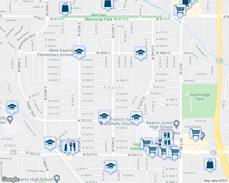 map of restaurants, bars, coffee shops, grocery stores, and more near 4401 West 5055 South in Kearns