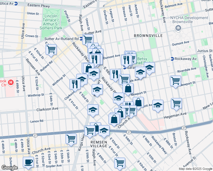 map of restaurants, bars, coffee shops, grocery stores, and more near 1130 Lenox Road in Brooklyn