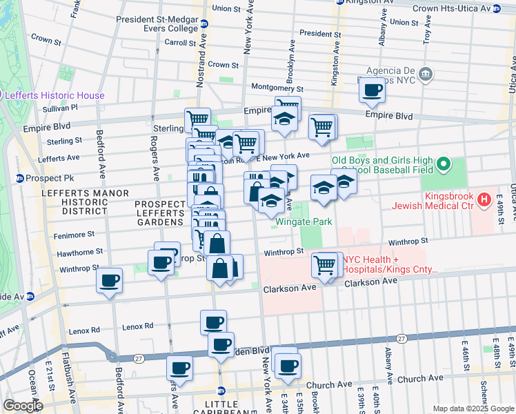 map of restaurants, bars, coffee shops, grocery stores, and more near 454 Fenimore Street in Brooklyn