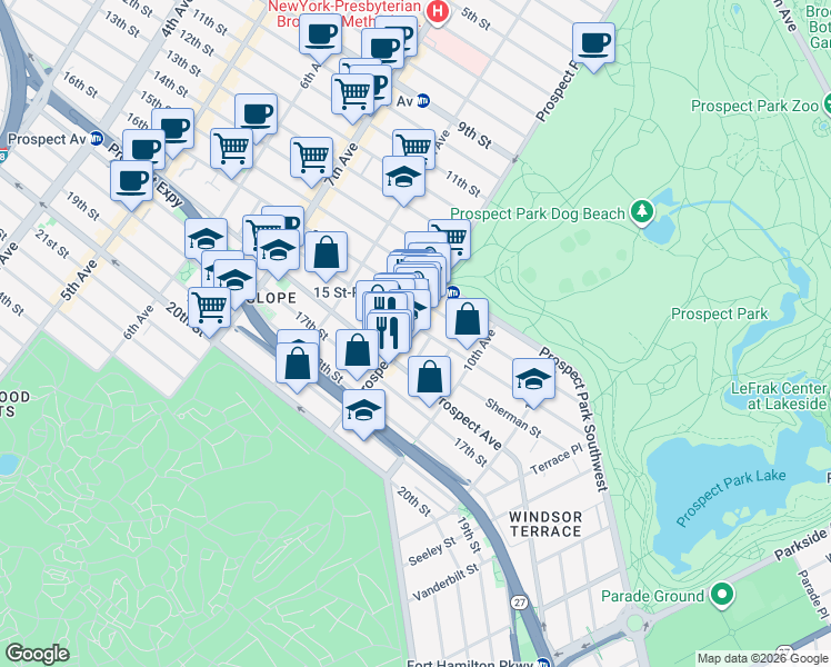 map of restaurants, bars, coffee shops, grocery stores, and more near 7 Howard Place in Brooklyn