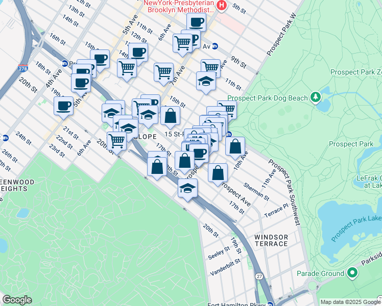 map of restaurants, bars, coffee shops, grocery stores, and more near 465 17th Street in Brooklyn