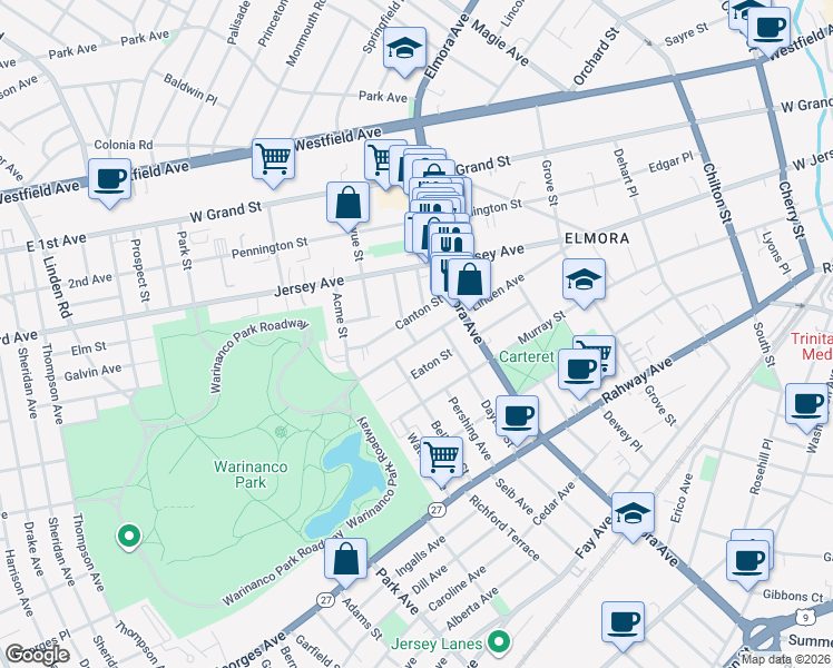map of restaurants, bars, coffee shops, grocery stores, and more near 759 Linden Avenue in Elizabeth