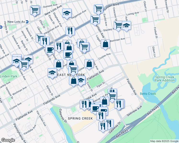 map of restaurants, bars, coffee shops, grocery stores, and more near 1065 Shepherd Avenue in Brooklyn