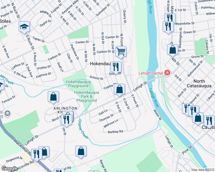 map of restaurants, bars, coffee shops, grocery stores, and more near 3027 South 3rd Street in Hokendauqua