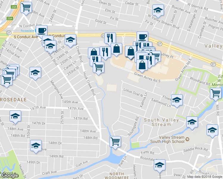 map of restaurants, bars, coffee shops, grocery stores, and more near 60 in South Valley Stream