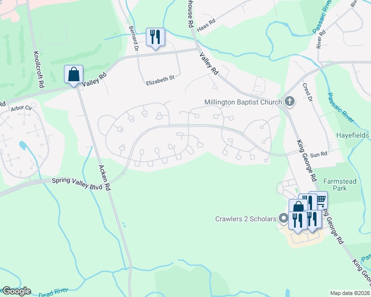 map of restaurants, bars, coffee shops, grocery stores, and more near 285 Potomac Drive in Basking Ridge